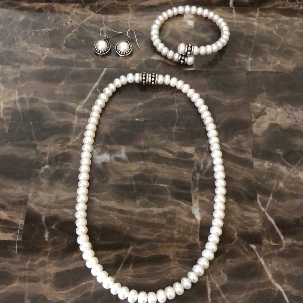 Honora white pearl set necklace bracelet earrings